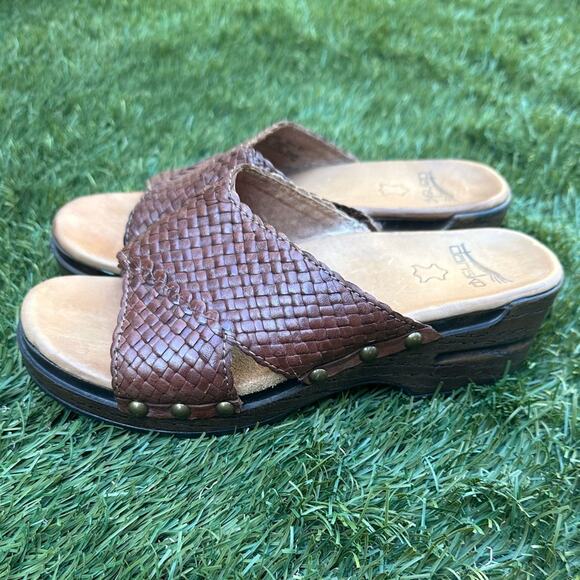 Dansko Mila Woven Clog Slides Leather Wooden Platform Casual Sandals Sz 37 EU - Picture 2 of 10